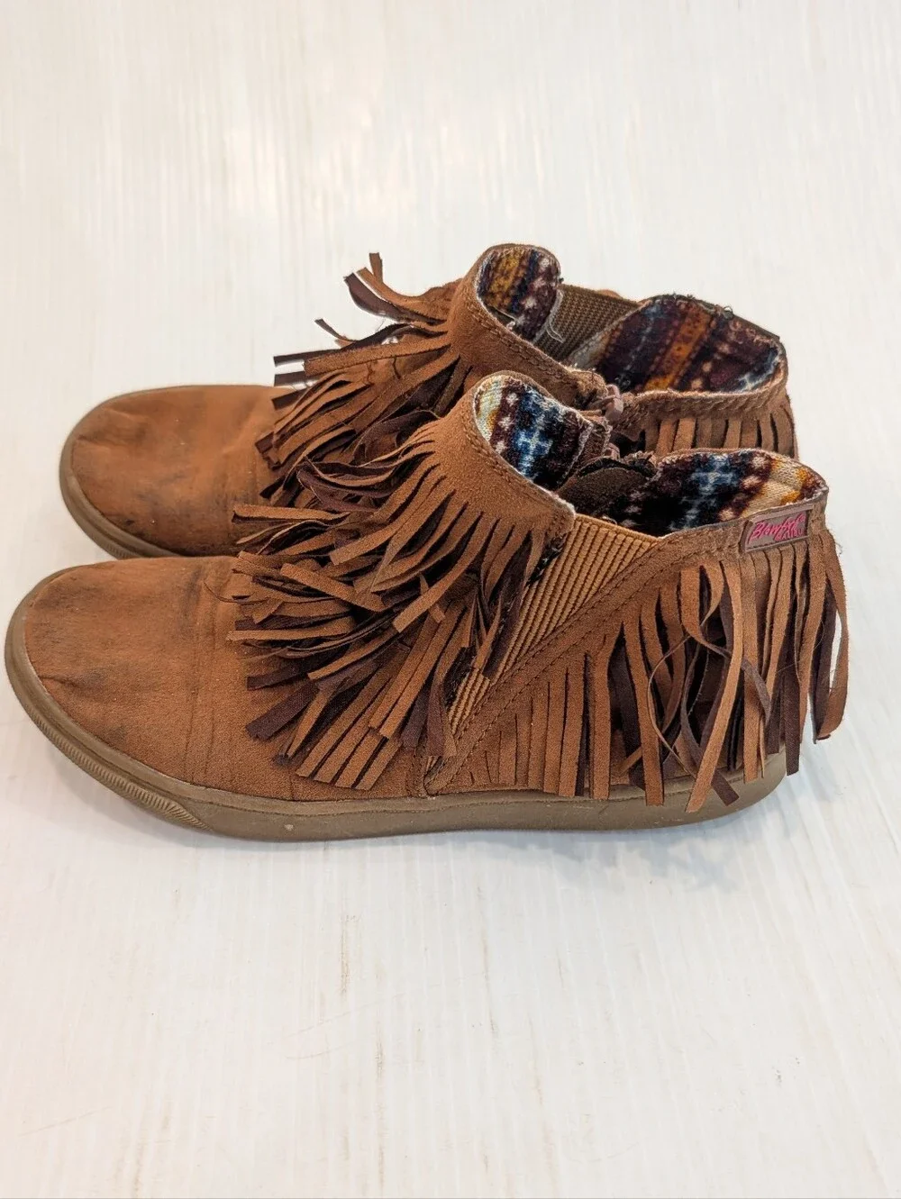 BLOWFISH Girls Fringe Moccasin Brown Ankle Boots Size 4 Youth